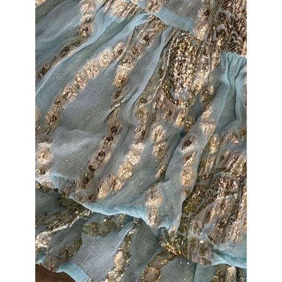 Debbie Katz South Beach Gold Angie lurex Tiered Mini Dress Aqua Turquoise Large - Picture 7 of 8